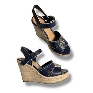 Tommy Hilfiger Women's Kinsey Navy Blue Espadrille Wedge Sandals Sz 8 M
